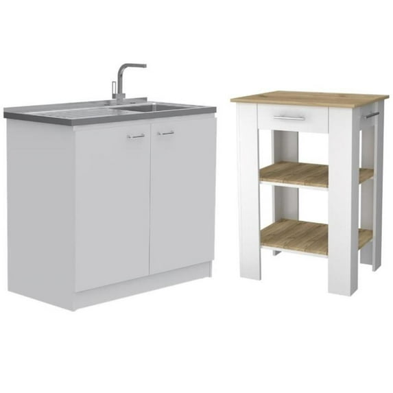 Home Square 2-Piece Set with Kitchen Island and Utility Sink with Cabinet