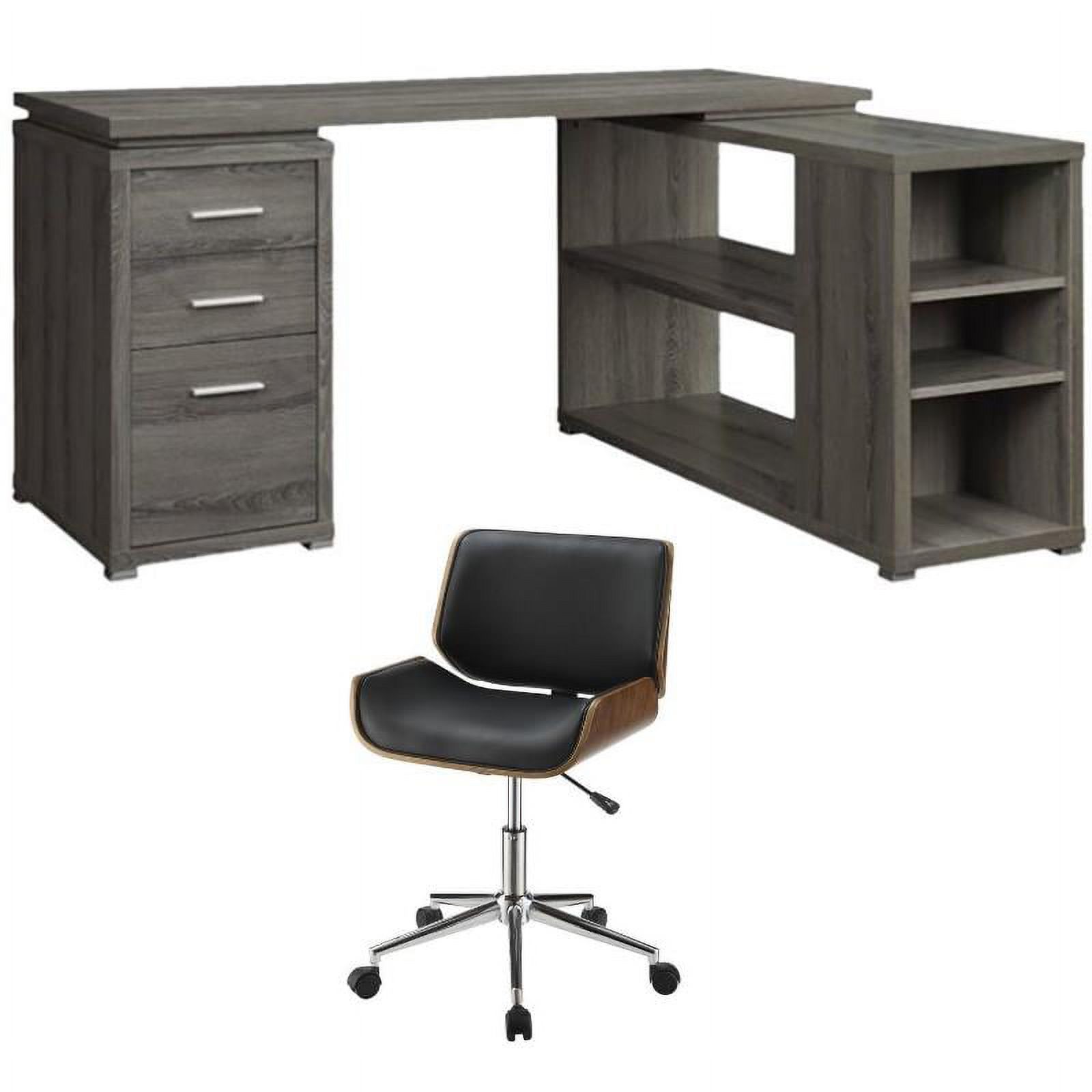 Home Square 2 Piece Set with L Shape Writing Desk and Faux Leather