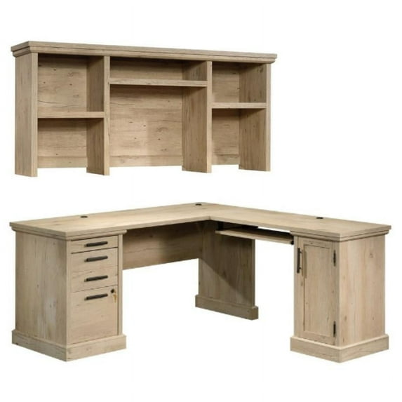 Home Square 2-Piece Set with L-Shaped Desk & Computer Hutch in Prime Oak