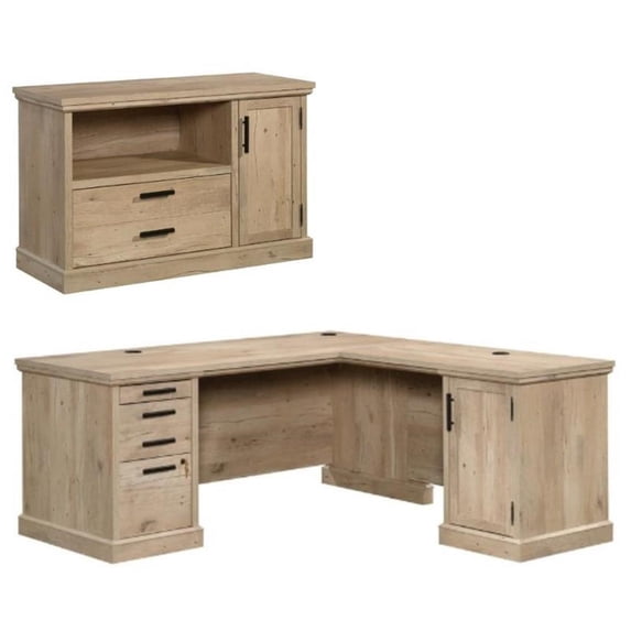 Home Square 2-Piece Set with L-Shaped Desk & Small Filing Cabinet Credenza
