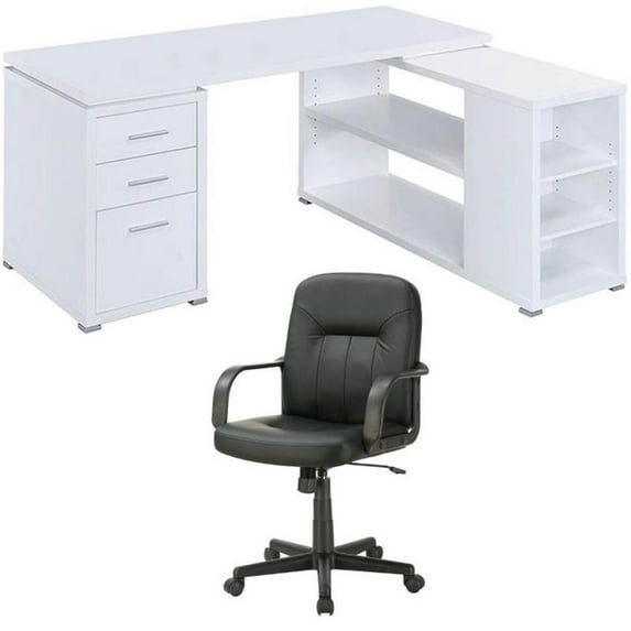 Home Square 2 Piece Set with L-Shaped Writing Desk and Adjustable Office Chair