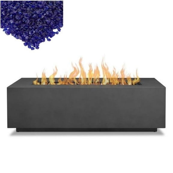 Home Square 2-Piece Set with Large Fire Table Fire Glass in Slate/Cobalt Blue