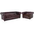 thumbnail image 1 of Home Square 2 Piece Set with Leather Chesterfield Accent Chair and Sofa in Brown, 1 of 15
