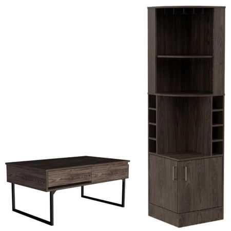 Home Square 2-Piece Set with Lift Top Coffee Table & Corner Wine Bar