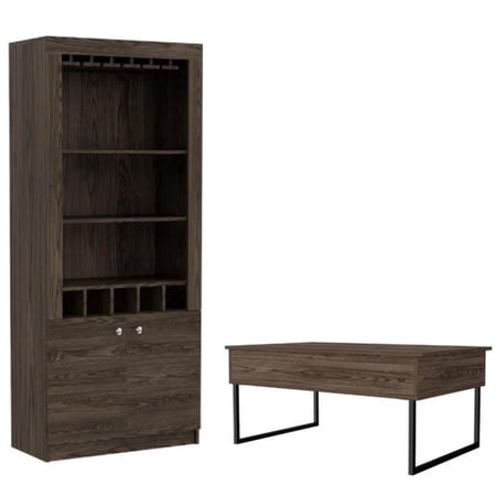Home Square 2-Piece Set with Lift Top Coffee Table and Bar Cabinet
