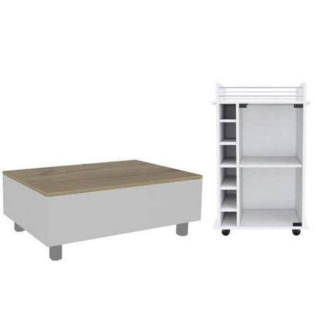 Home Square 2-Piece Set with Lift Top Coffee Table and Bar Cart