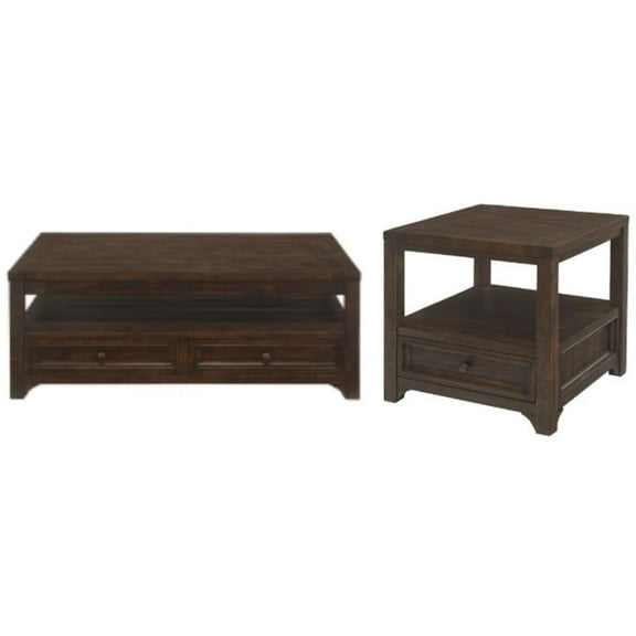 Home Square 2-Piece Set with Lisbon 2 Drawer Coffee Table & 1 Drawer End Table