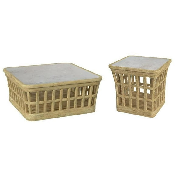 Home Square 2-Piece Set with Marble Coffee Table and End Table in Natural