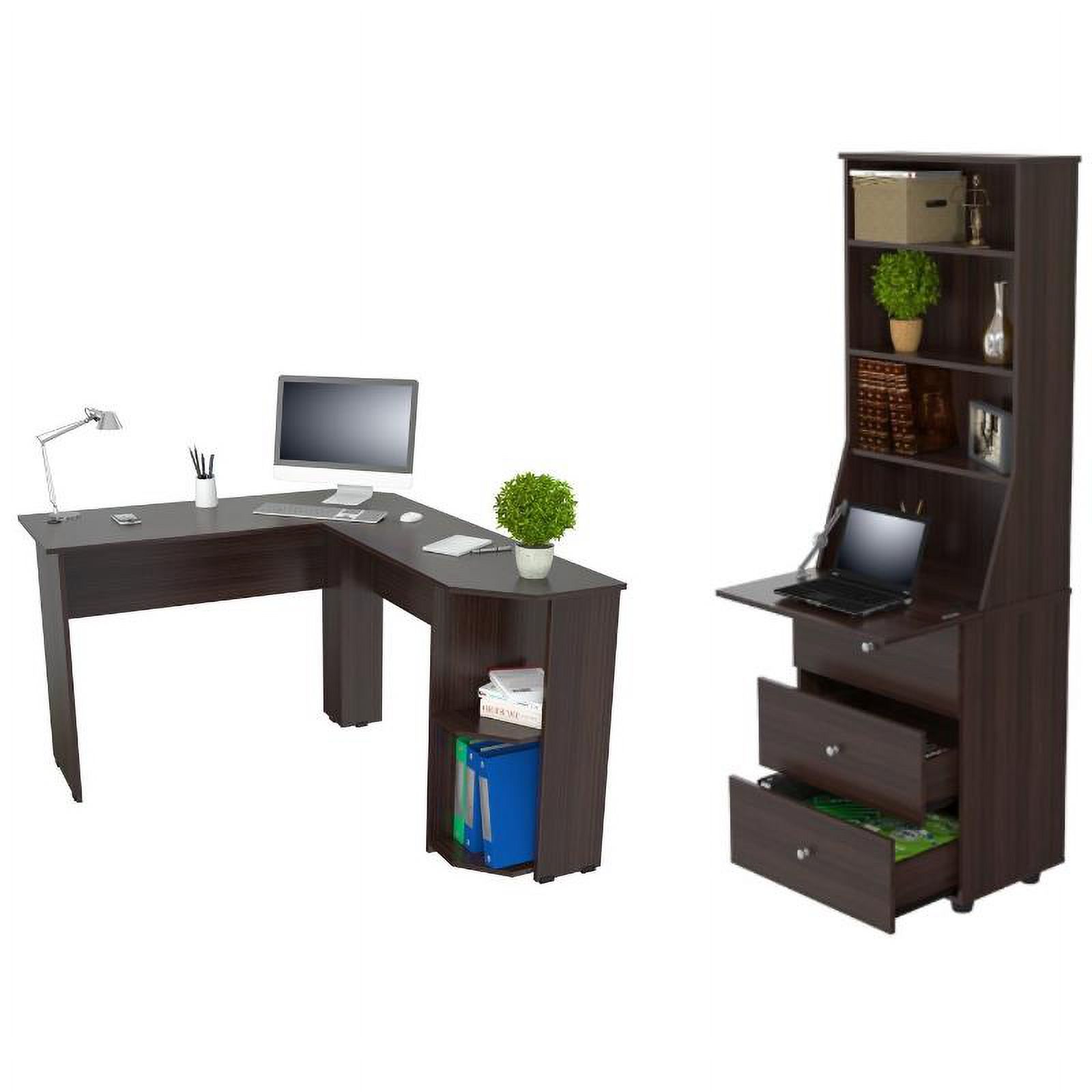 Home Square 2Piece Set with Merlin LShaped Desk & Bookcase in