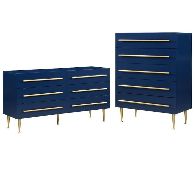 Home Square 2 Piece Set with Metal Dresser and Nightstand in Rich Navy