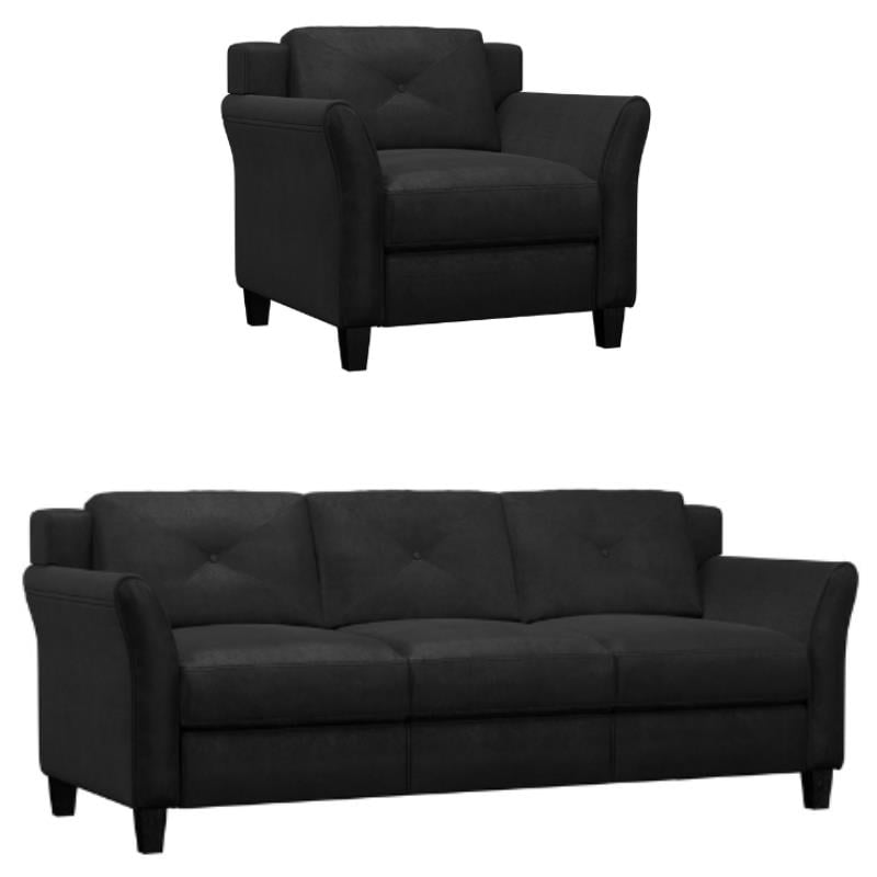 Home Square 2 Piece Set with Microfiber Chair and Sofa in Black