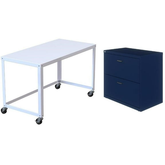 Home Square 2-Piece Set with Mobile Metal Desk and Lateral File Cabinet