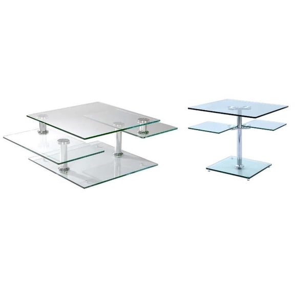 Home Square 2-Piece Set with Motion Cocktail Table & Lamp Table in Clear