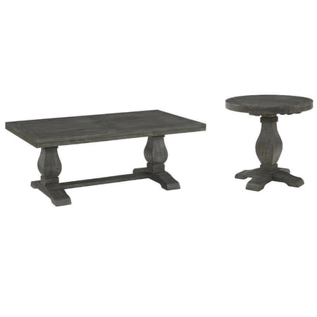 Home Square 2-Piece Set with Napa Solid Wood Coffee Table & End Table in Gray