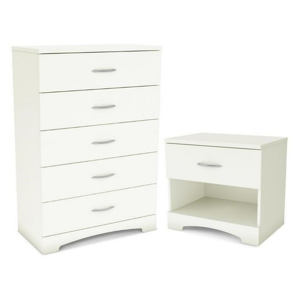Home Square 2-Piece Set with Nightstand and 5-Drawer Chest in Pure White Finish