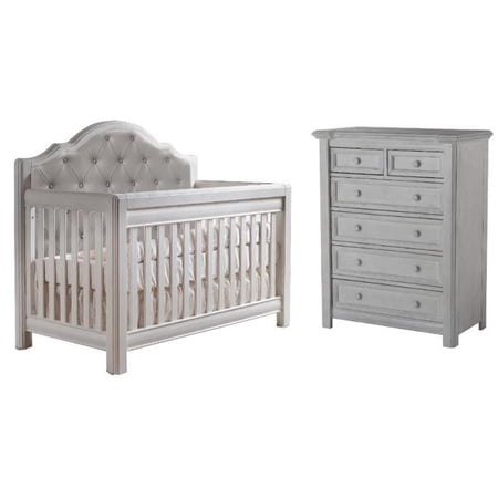 Home Square 2-Piece Set with Panel Crib and 5-Drawer Dresser in White