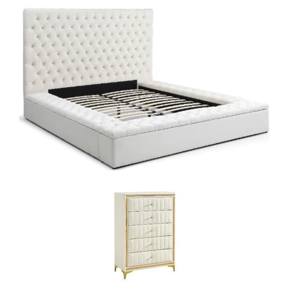 Home Square 2-Piece Set with Platform King Bed and 5 Drawer Chest in Cream
