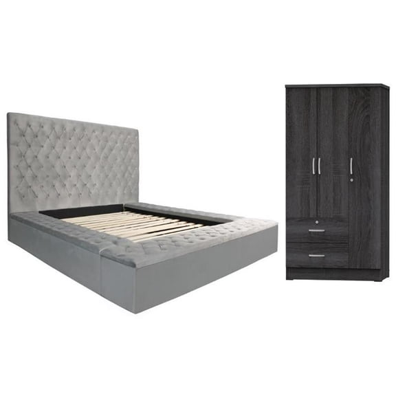 Home Square 2-Piece Set with Platform Queen Bed & Wardrobe Armoire Closet