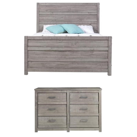 Home Square 2-Piece Set with Queen Bed & 6-Drawer Dresser in Antique Gray