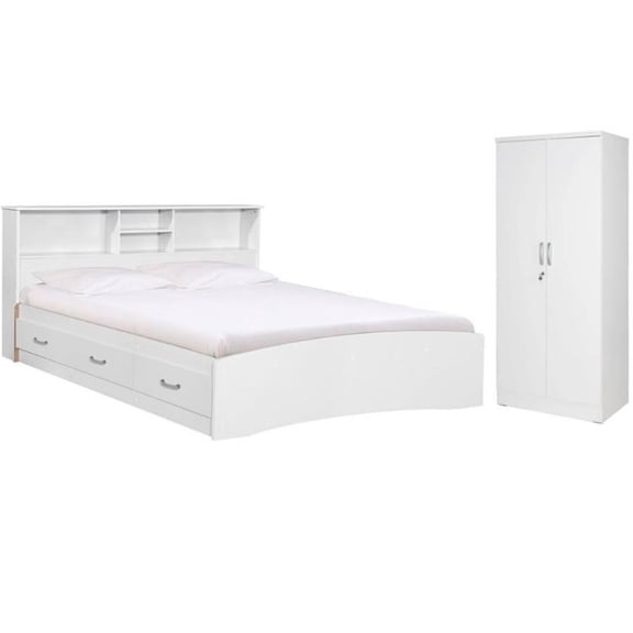 Home Square 2-Piece Set with Queen Captains Bed 2-Door Armoire Wardrobe Cabinet