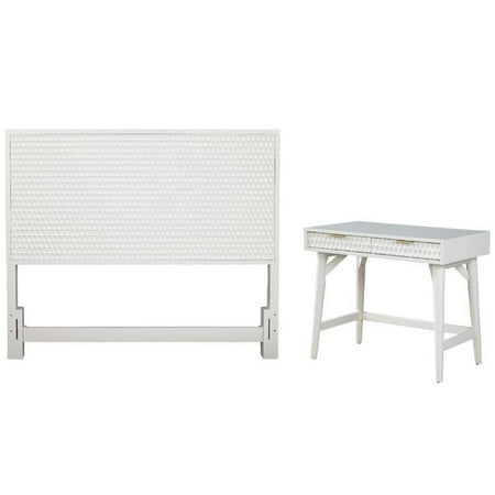 Home Square 2-Piece Set with Queen Headboard & Mini Wood Desk in White