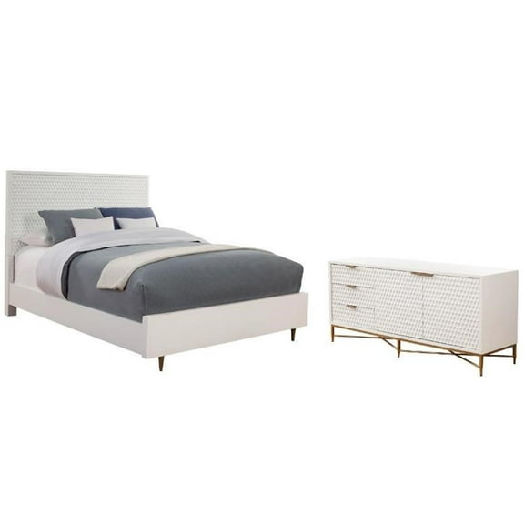 Home Square 2-Piece Set with Queen Panel Bed & 64" Wide TV Console in White