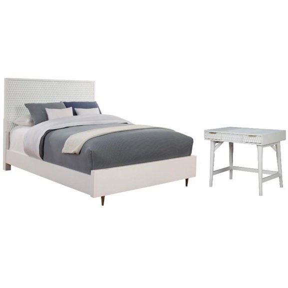 Home Square 2-Piece Set with Queen Panel Bed & Bedroom Vanity in White