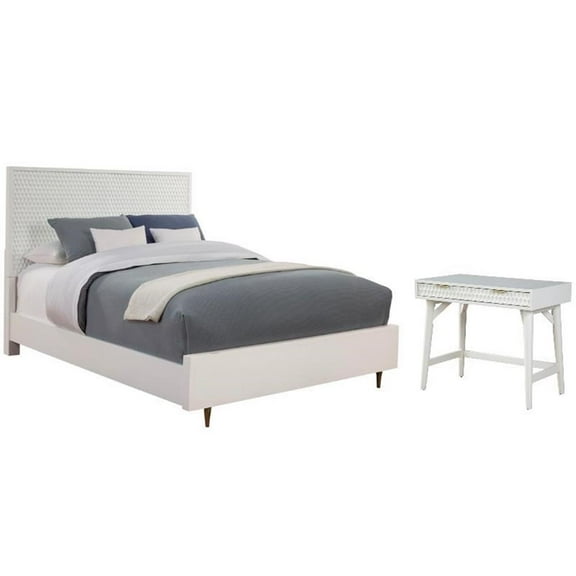 Home Square 2-Piece Set with Queen Panel Bed & Mini Wood Desk in White
