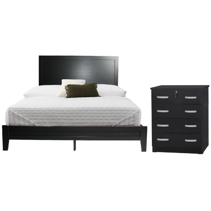 Home Square 2Piece Set with Queen Platform Bed & Dresser with Lock in