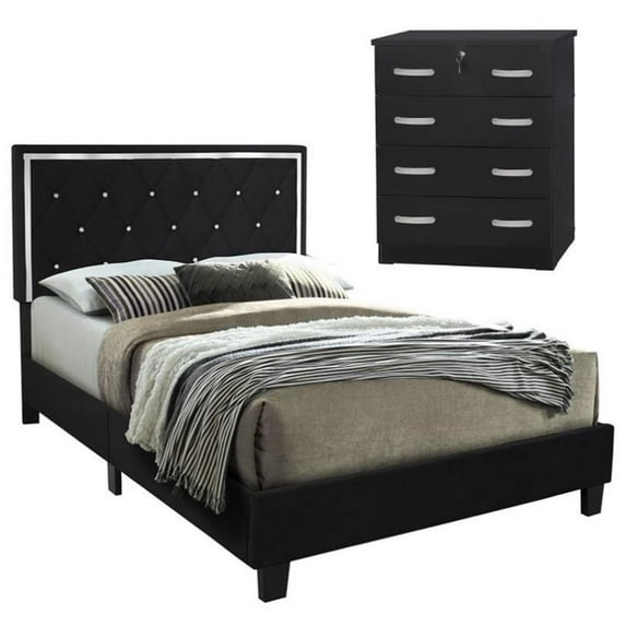 Home Square 2-Piece Set with Queen Platform Bed and Dresser with Lock in Black