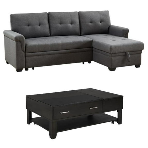 Home Square 2-Piece Set with Reversible Sleeper Sofa and Coffee Table in Gray