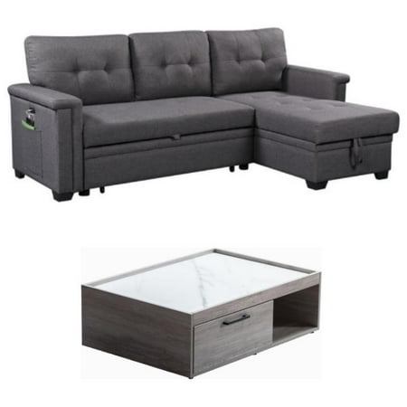Home Square 2-Piece Set with Sleeper Sofa & Coffee Table with Marble