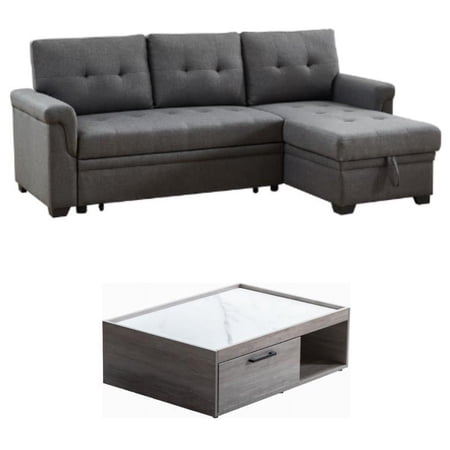 Home Square 2-Piece Set with Sleeper Sofa Storage Chaise and Coffee Table