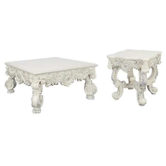 Home Square 2-Piece Set with Square Coffee Table & End Table in Antique White