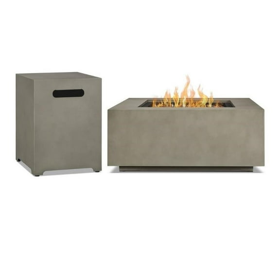 Home Square 2-Piece Set with Square Fire Table and Tank Cover in Mist Gray