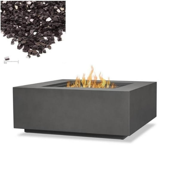 Home Square 2-Piece Set with Square Propane Fire Table and Fire Glass