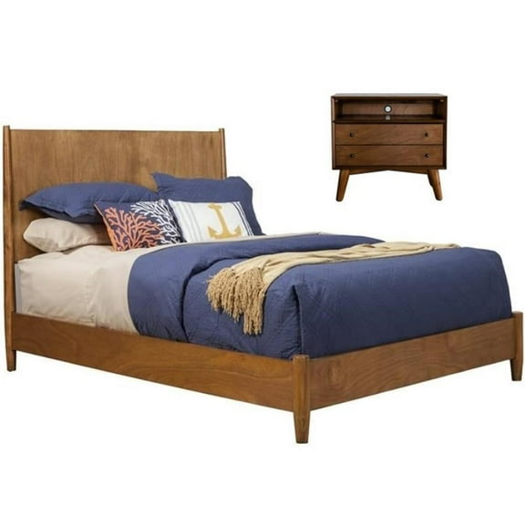 Home Square 2 Piece Set with Standard King Wood Panel Bed and Nightstand