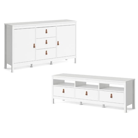 Home Square 2 Piece Set with TV Stand And Sideboard in White