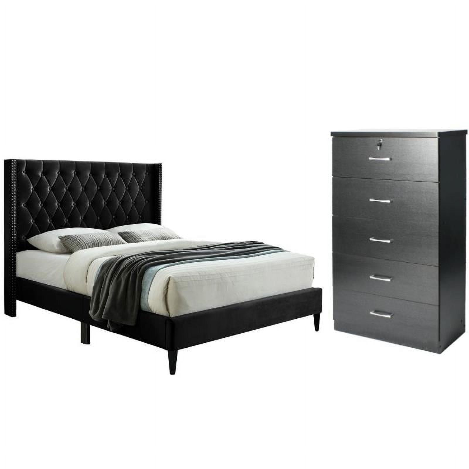 Home Square 2-Piece Set with Tufted Full Bed and Chest Bedroom Dresser ...