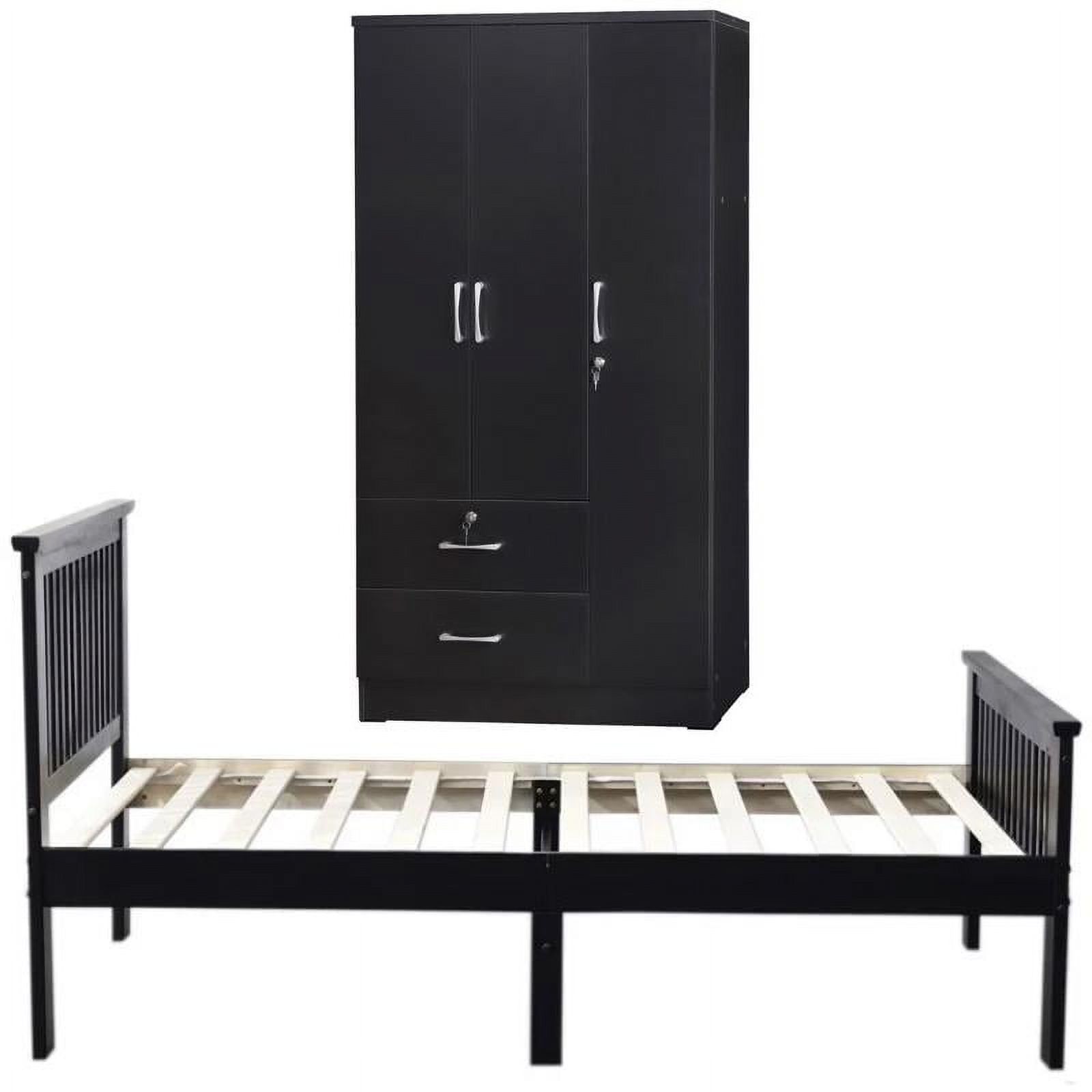 Home Square 2Piece Set with Twin Bed & Wardrobe Armoire Closet in