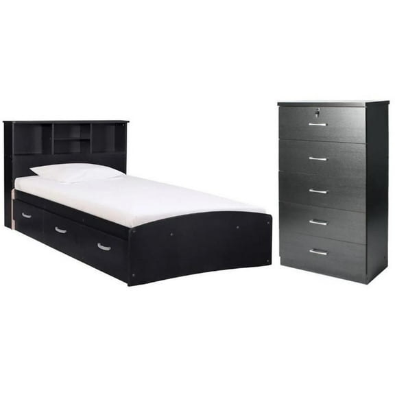 Home Square 2-Piece Set with Twin Captains Bed & Tall Chest Bedroom Dresser