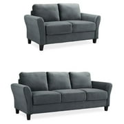 Home Square 2-Piece Set with Upholstery Loveseat and Sofa in Dark Gray