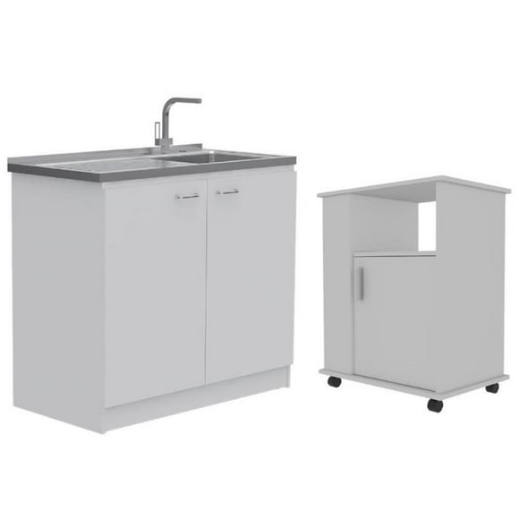 Home Square 2-Piece Set with Utility Sink with Cabinet and Kitchen Service Cart