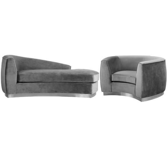 Home Square 2-Piece Set with Velvet Accent Chair and Chaise in Gray and Chrome