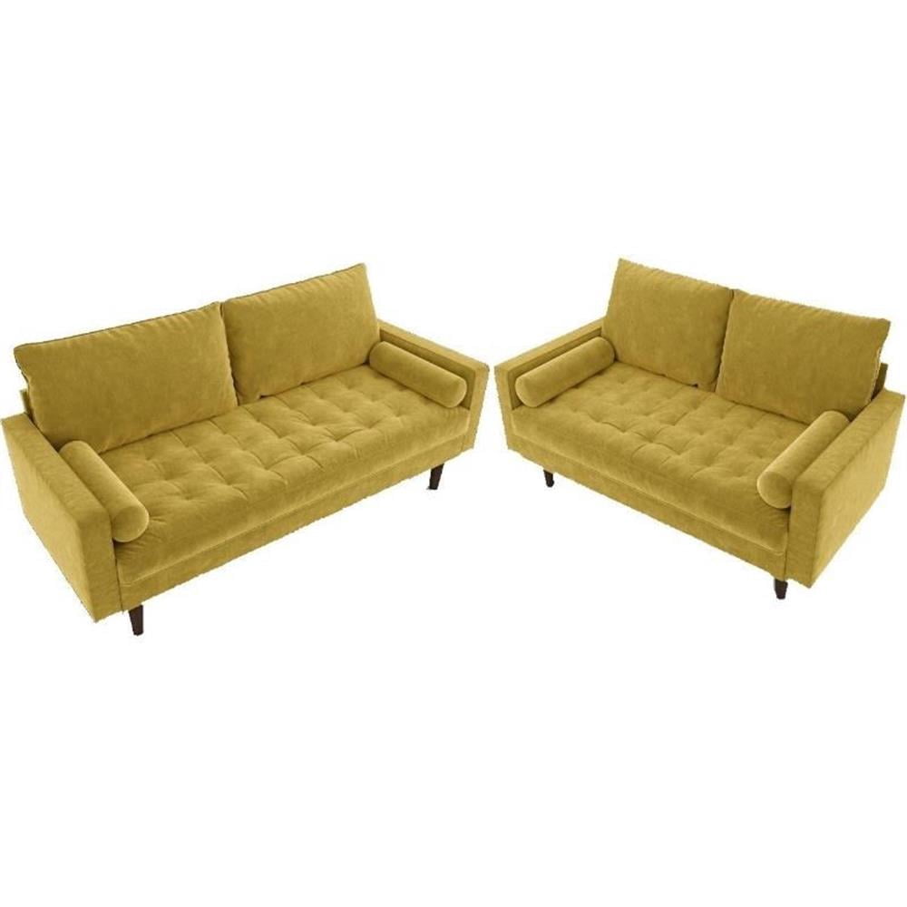 Home Square 2 Piece Set with Velvet Living Room Sofa and Loveseat in Goldenrod