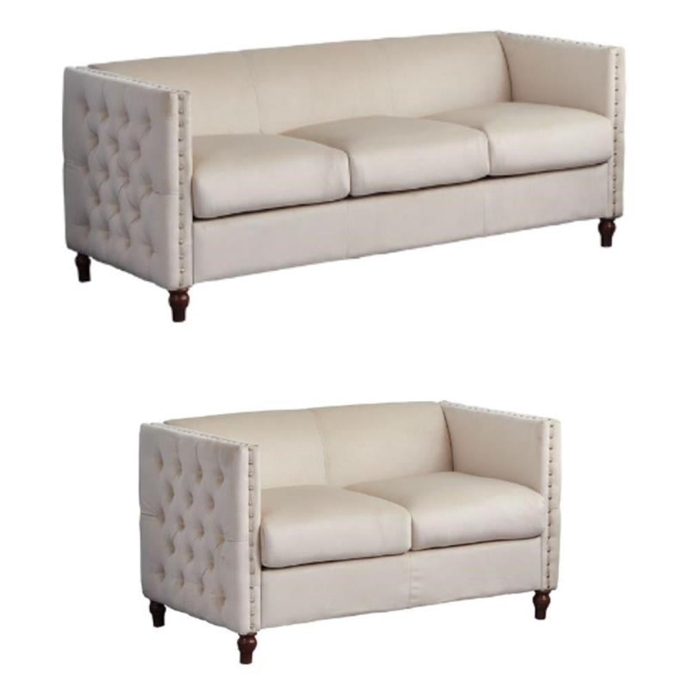 Home Square 2-Piece Set with Velvet Sofa and Loveseat in Beige