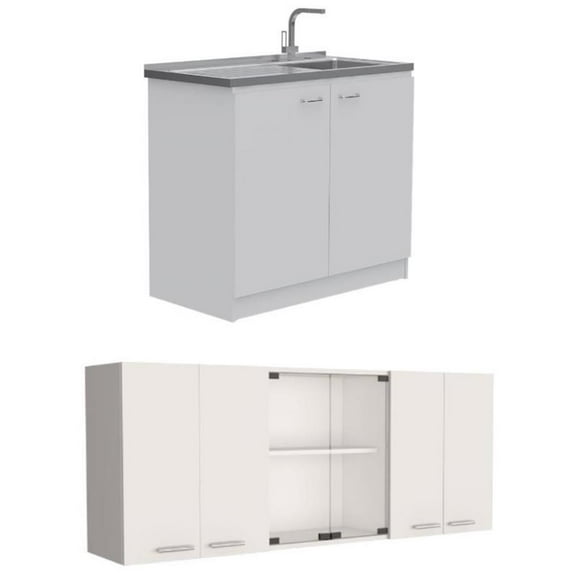 Home Square 2-Piece Set with Wall Cabinet and Utility Sink with Cabinet