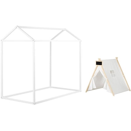 Home Square 2-Piece Set with White House Bed and Play Tent with Chalkboard