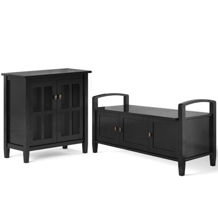 Home Square 2-Piece Set with Wood 44" Entryway Bench & 32" Low Cabinet in Black
