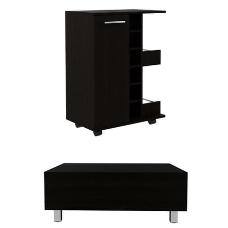 Home Square 2-Piece Set with Wood Bar Cart Cabinet & Coffee Table